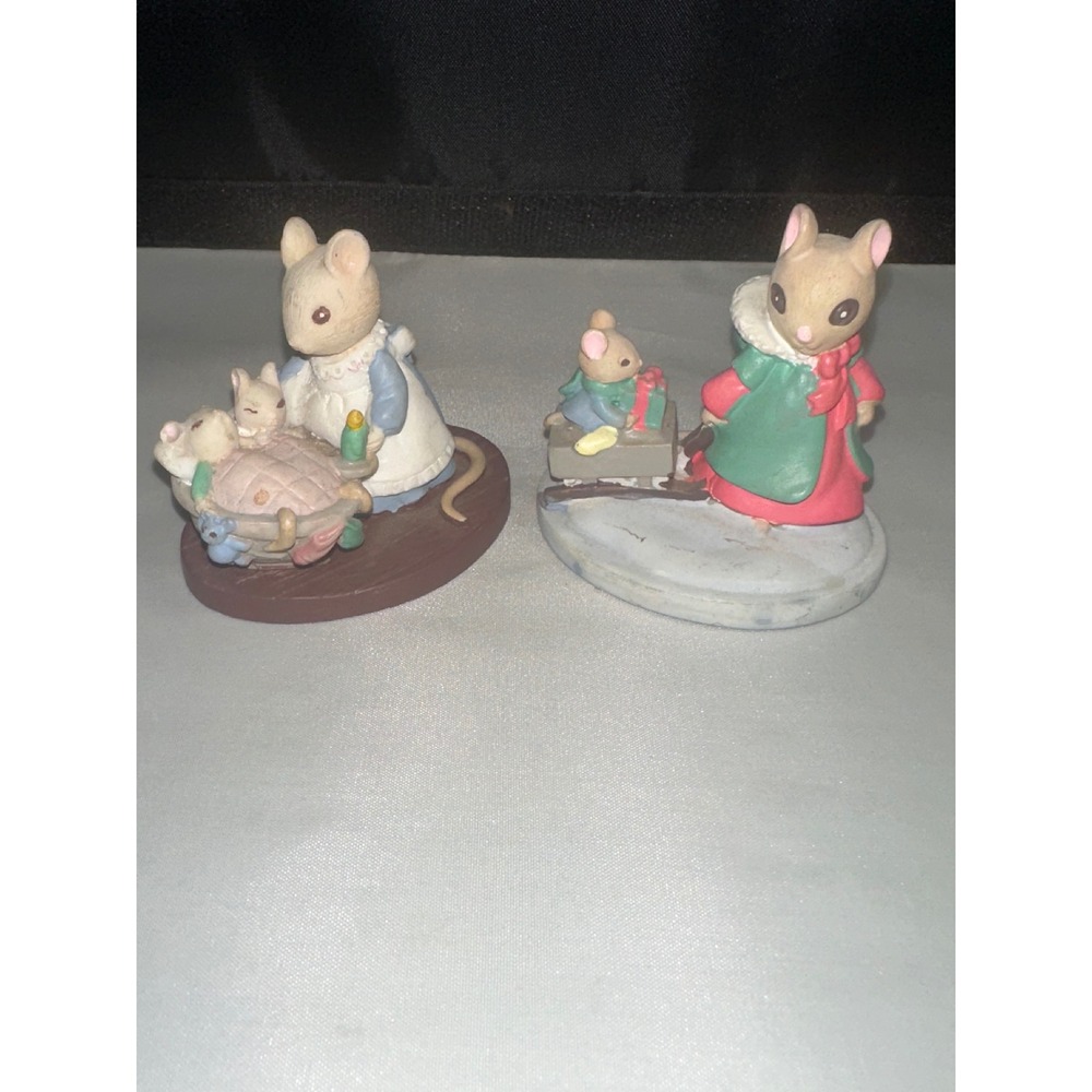 Forest Friends Mouse Figurines Set All Tucked In Sleigh Ride Resin Vintage Decor